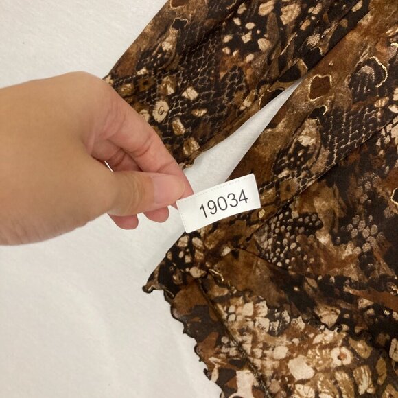 Chico's Brown Black Open Front Draped Lettuce Hem Stretch Cardigan XL/3 Preppy - Picture 9 of 9